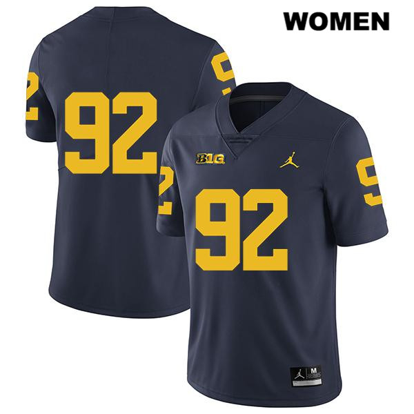 Women's NCAA Michigan Wolverines Karl Kerska #92 No Name Navy Jordan Brand Authentic Stitched Legend Football College Jersey JT25T05NF